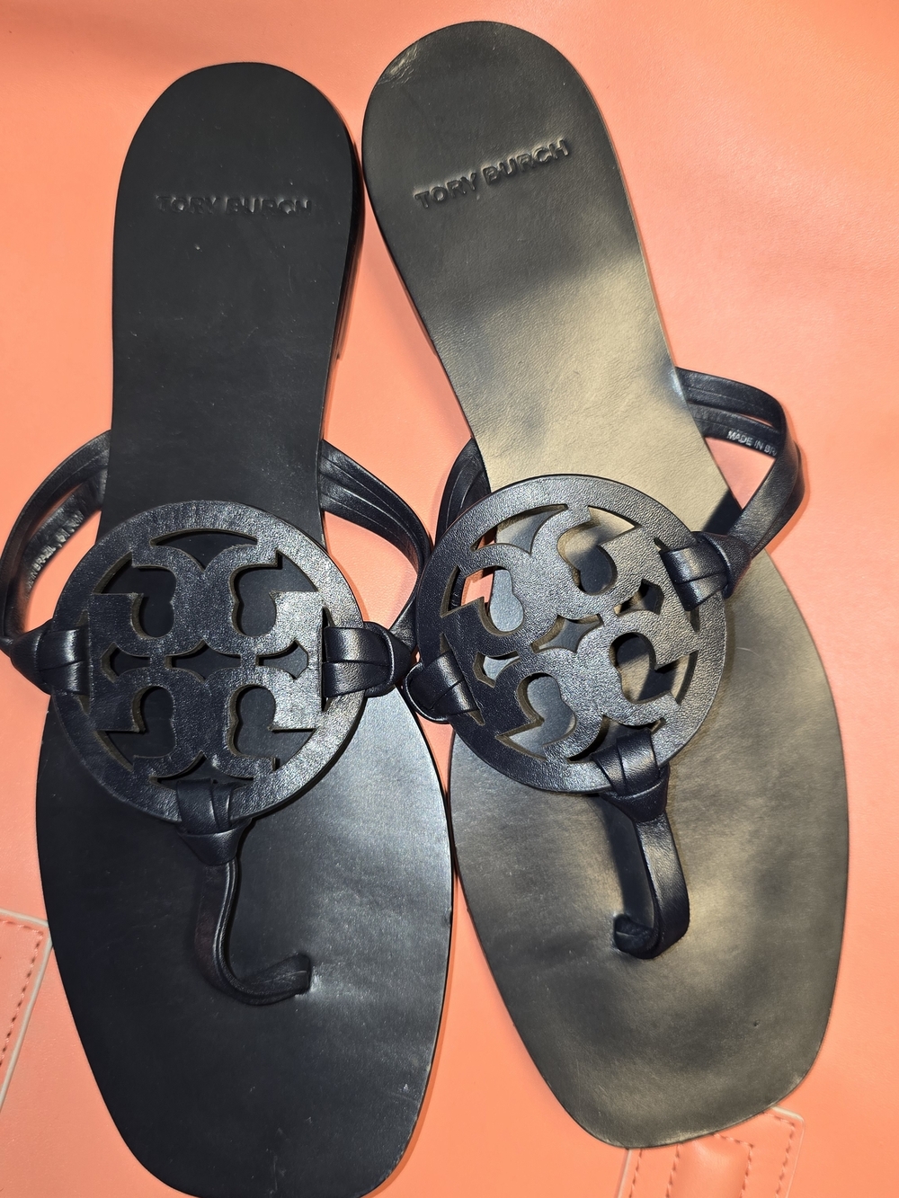 Tory Burch Navy Miller Logo Thong Sandals